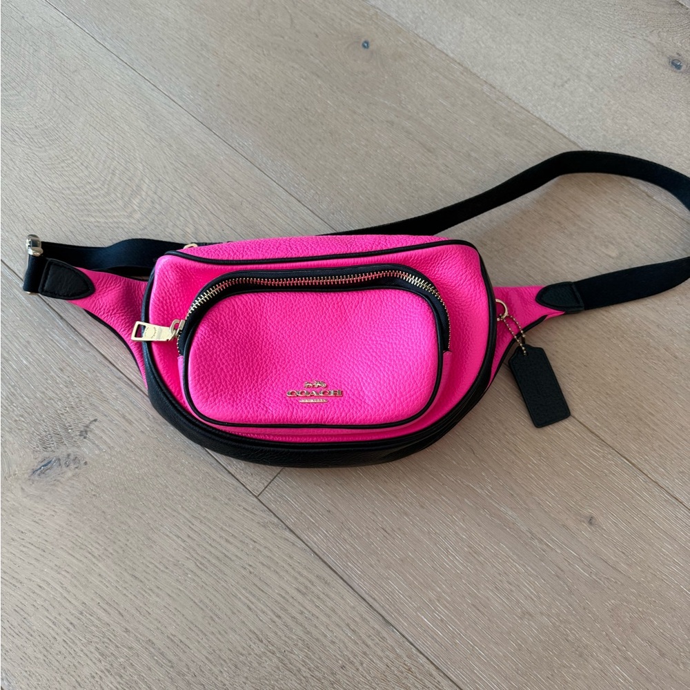 Coach belt bag hot Pink and Black Women's leather Bag